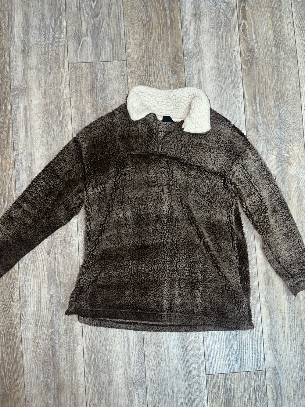 Fantastic Fawn Dark Brown Teddy Sherpa Jacket with Cream Collar